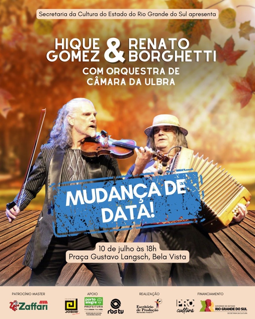 Hique Gomez e Renato Borghetti juntos pela primeira vez em concerto gratuito