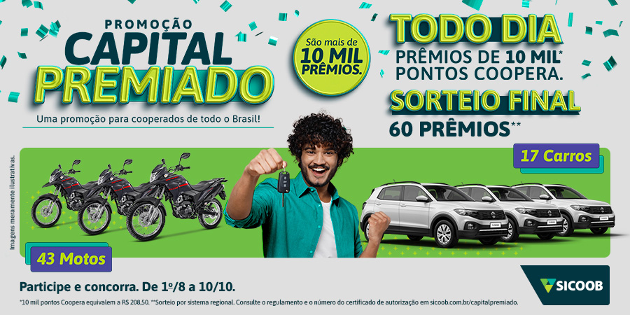 Capital Premiado: Sicoob inicia campanha que premiará mais 10 mil cooperados