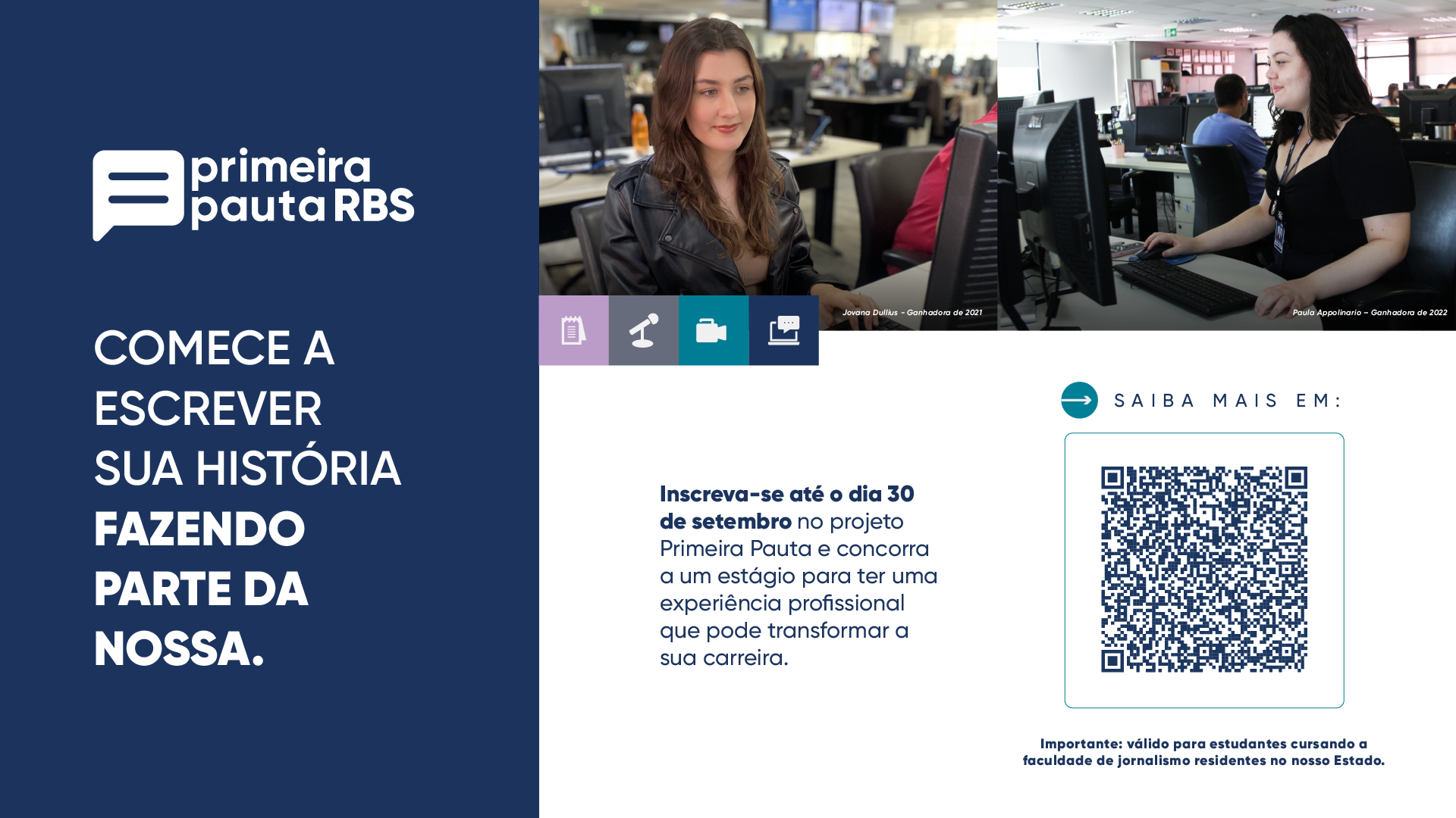 Primeira Pauta RBS abre inscrições para estudantes de Jornalismo 