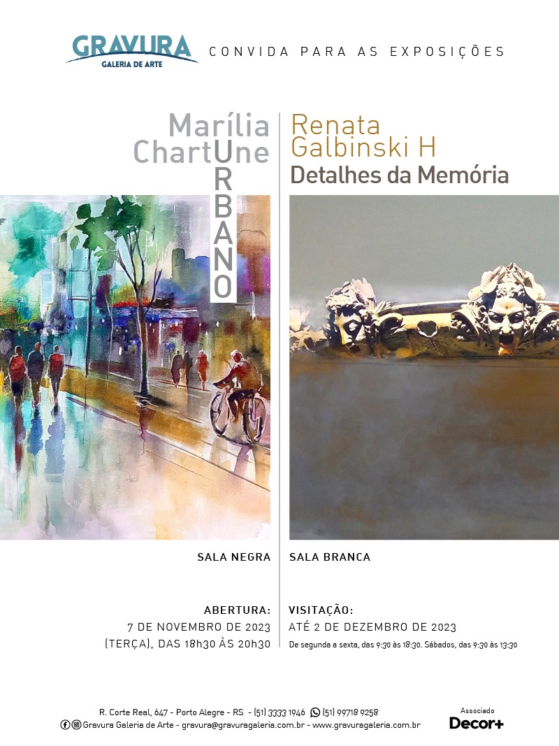 Gravura Galeria de Arte Inaugura Exposições “Detalhes da Memória” de Renata Galbinski H e série “Urbano” de Marília Chartune no mês de novembro
