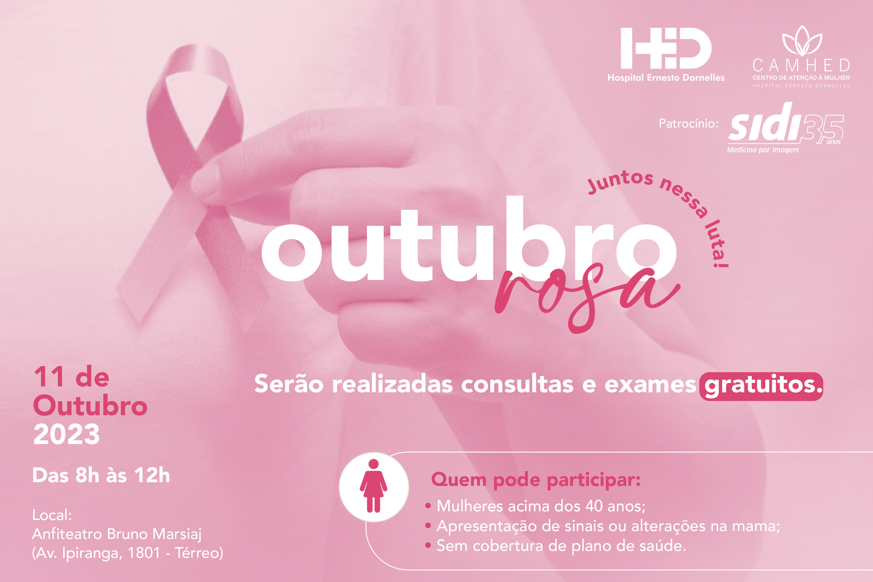 Hospital Ernesto Dornelles promove dia de prevenção contra o câncer de mama com consultas gratuitas