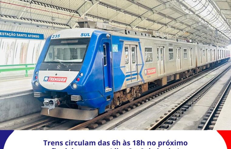 Trensurb opera das 6h ás 18h no próximo final de semana devido a trabalhos de manutenção