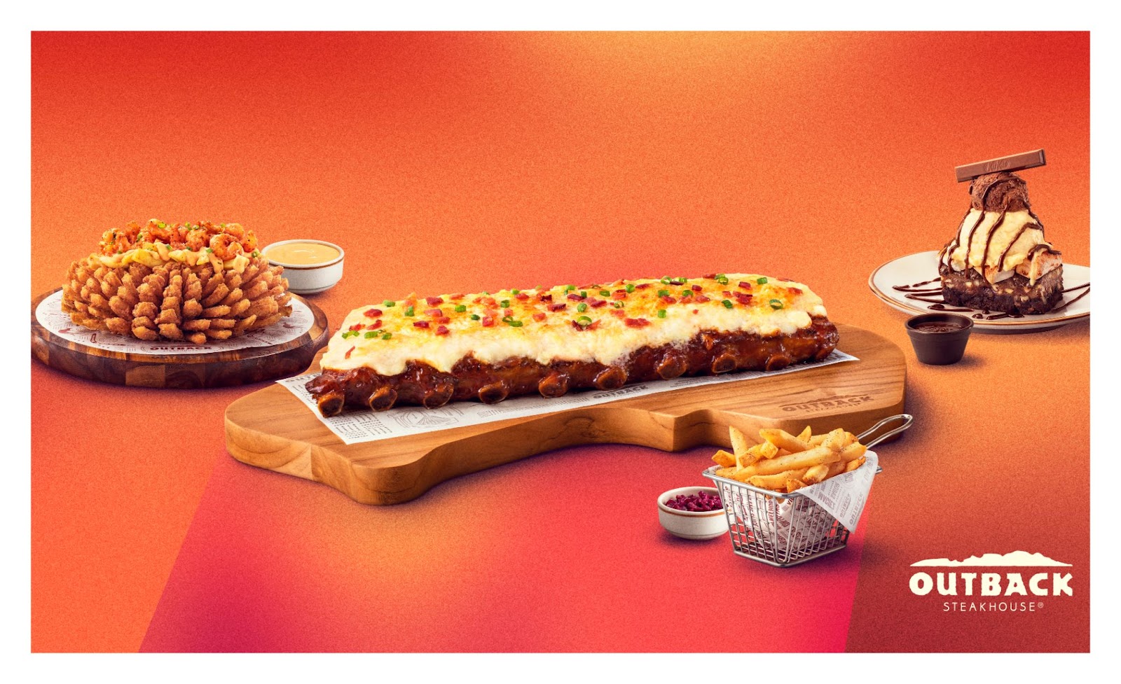 Outback inova e lança torre Bloomin’ Onion com camarões, Ribs com Catupiry Original e sobremesa de brownie, KitKat e marshmallow