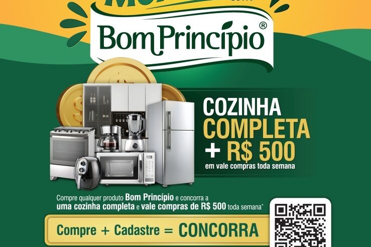 Bom Princípio Alimentos lança campanha com sorteios semanais em dinheiro e uma cozinha completa ao final da ação