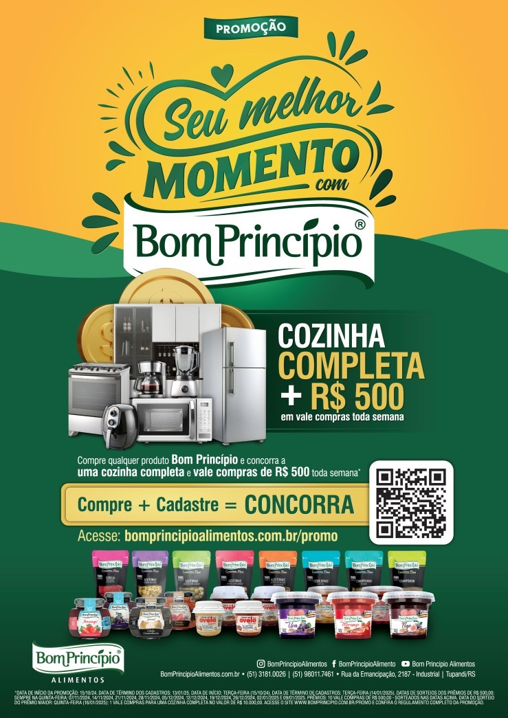 Bom Princípio Alimentos lança campanha com sorteios semanais em dinheiro e uma cozinha completa ao final da ação