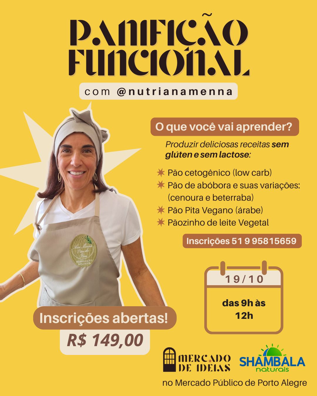 Panifício sem glúten e lactose é tema de workshop no Mercado de Ideias