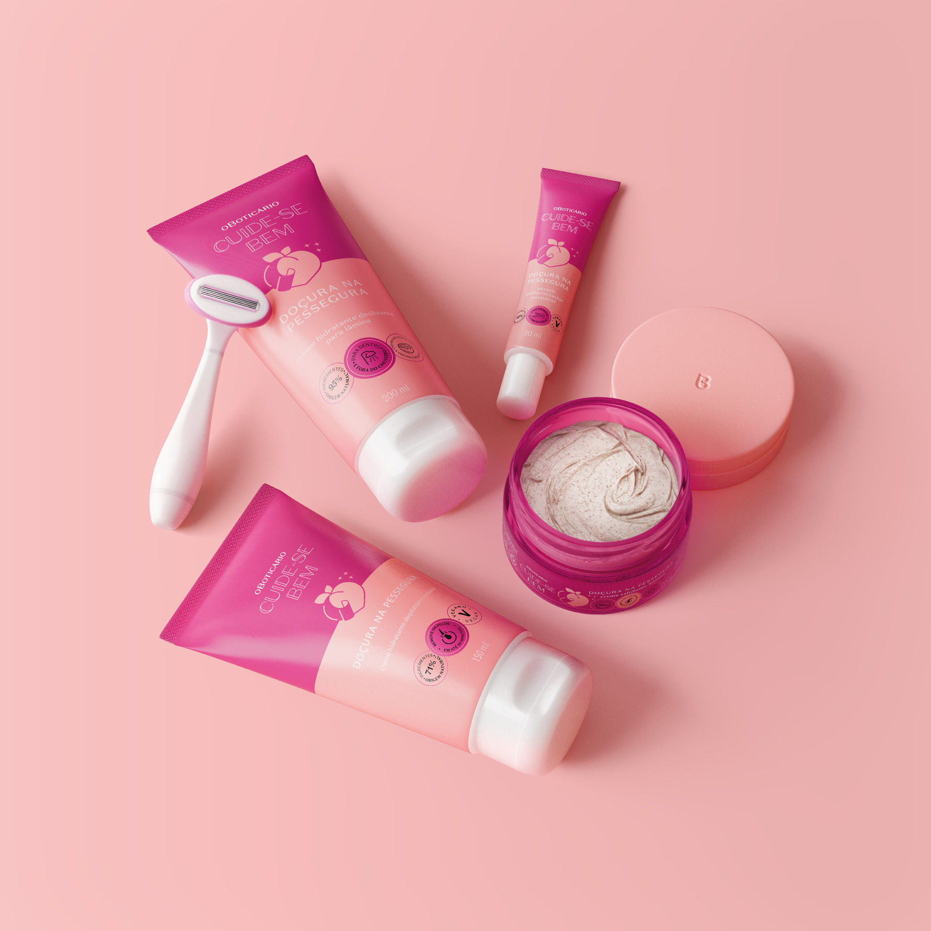 O Boticário apresenta linha de cuidados depilatórios Cuide-se Bem Doçura na Pessegura