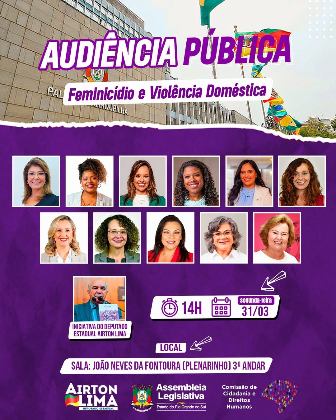Deputado Airton Lima promove Audiência Pública sobre Feminicídio e Violência Doméstica