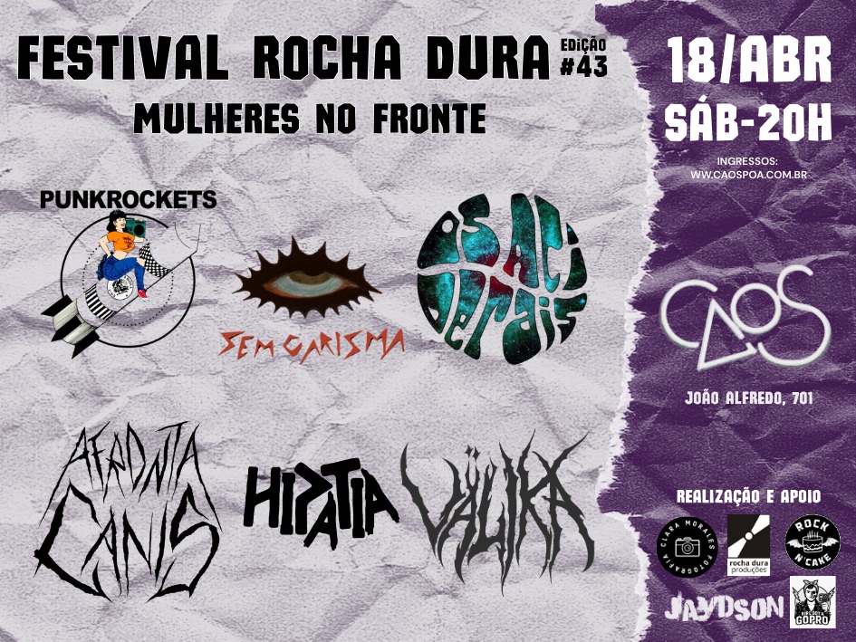 43º Festival Rocha Dura – Mulheres no Fronte, reúne seis bandas com vozes femininas, em Porto Alegre