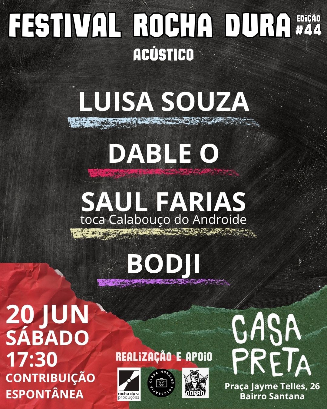 44º Festival Rocha Dura reúne quatro artistas em edição acústica no Casa Preta