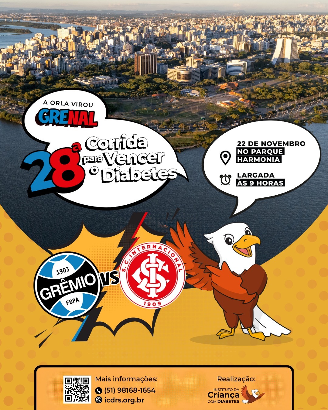 A Orla virou Grenal: Corrida para Vencer o Diabetes reunirá gremistas e colorados em prol da mesma causa